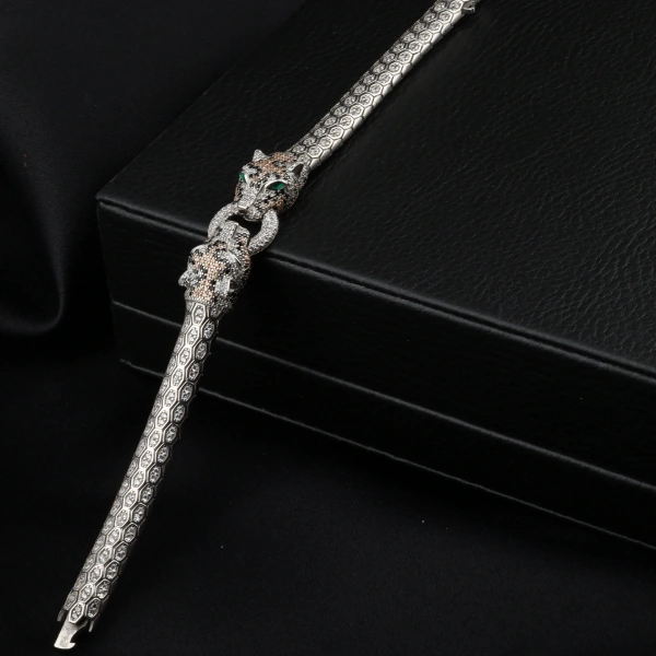 925 Ayar Snake Miks Kaplan Vip Gümüş Bileklik