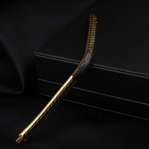 925 Ayar Taşlı Snake Vip Altın Kaplama Bileklik