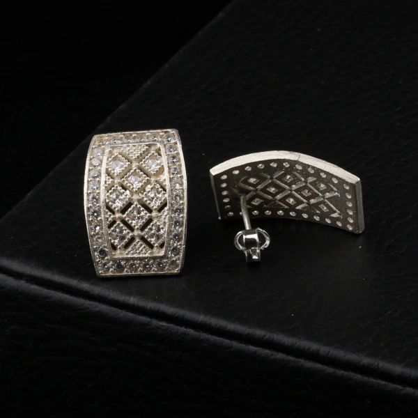 925 Ayar Üç Sıra Prenses Hasır Gümüş Küpe