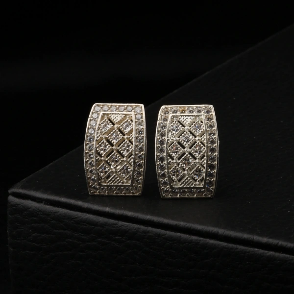 925 Ayar Üç Sıra Prenses Hasır Gümüş Küpe