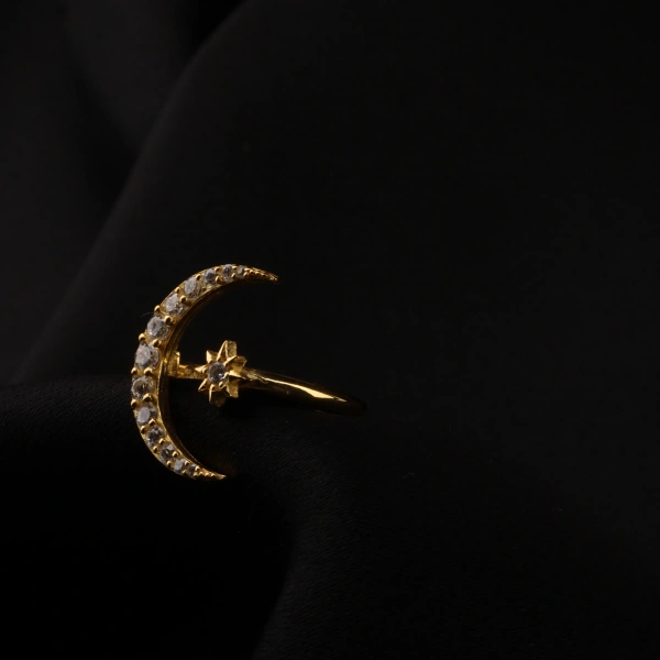 Ay ve Yıldız Figürlü Gold Kaplama Gümüş Yüzük