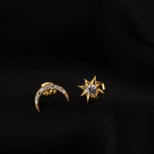 Ay Yıldız Gold Kaplama 925 Ayar Gümüş Küpe