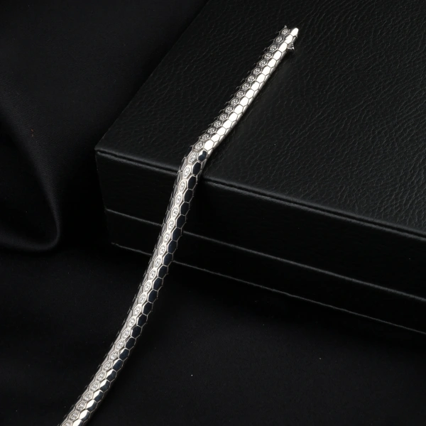 Beyaz Zirkon Taşlı 925 ayar Snake Vip Gümüş Bileklik