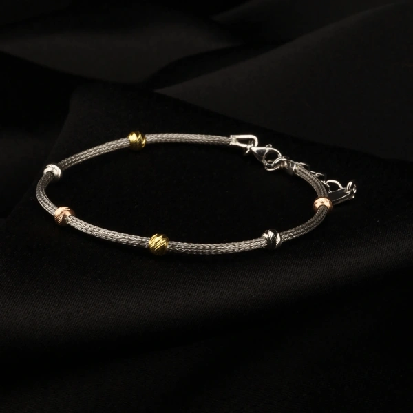 Minimalist Üç Renk Dorika 925 Ayar Gümüş Bileklik