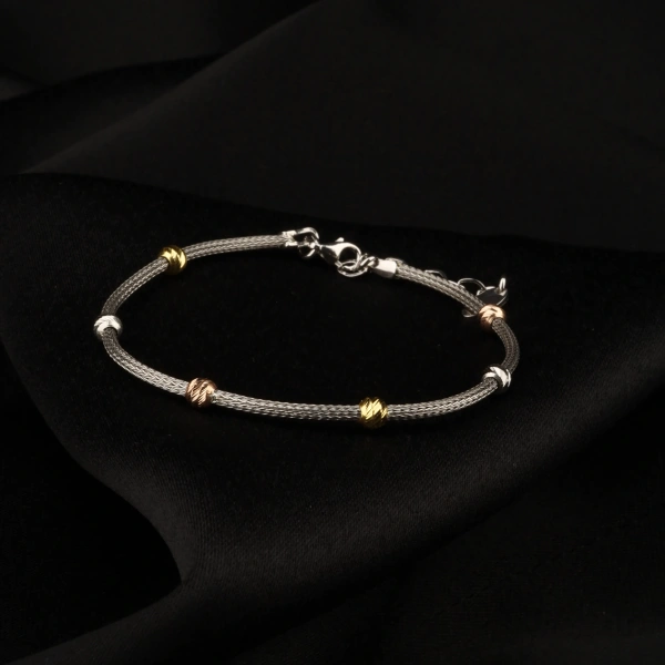 Minimalist Üç Renk Dorika 925 Ayar Gümüş Bileklik