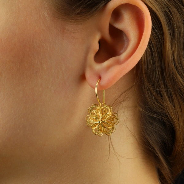 Telkari Altın Kaplama Papatya Küpe