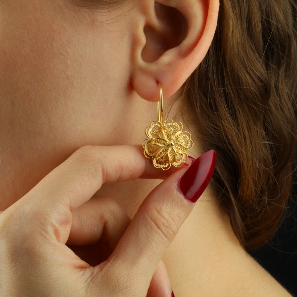 Telkari Altın Kaplama Papatya Küpe