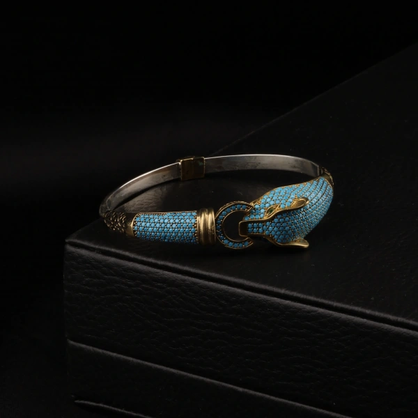 Trend Kadın Turkuaz Taşlı Gümüş Moda Bilezik