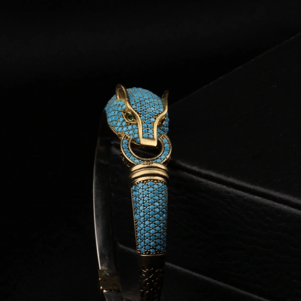 Trend Kadın Turkuaz Taşlı Gümüş Moda Bilezik