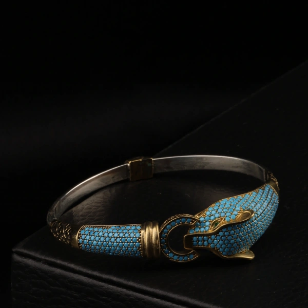 Trend Kadın Turkuaz Taşlı Gümüş Moda Bilezik