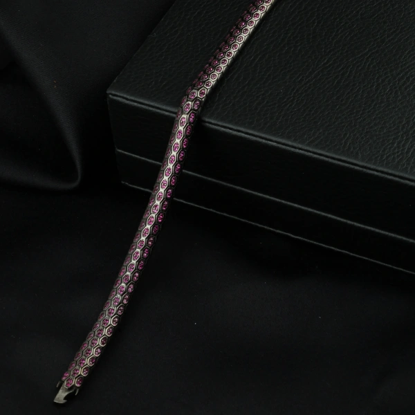 Yakut Taşlı Siyah 925 ayar Snake Vip Gümüş Bileklik