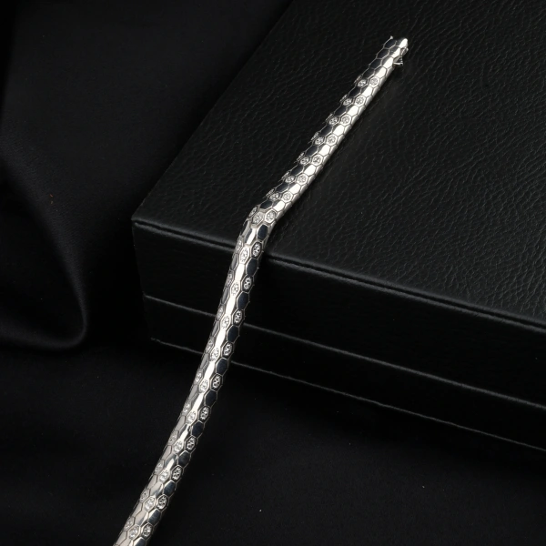 Zirkon Taşlı 925 ayar Snake Vip Gümüş Bileklik