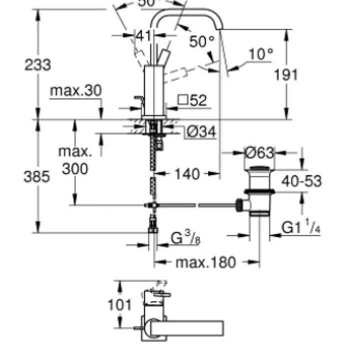 Grohe Allure Tek Kumandalı Lavabo Bataryası 1/2 L-Boyut