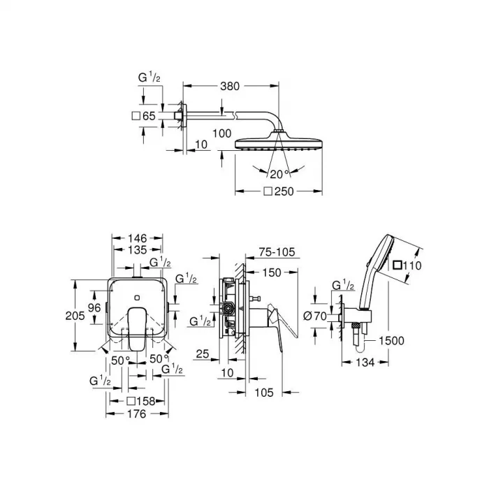 Grohe Cubeo Tempesta 250 İle Ankastre Duş Sistemi