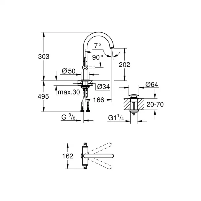 Grohe Atrio Tek Delikli Lavabo Bataryası 1/2 L-Boyut SuperSteel