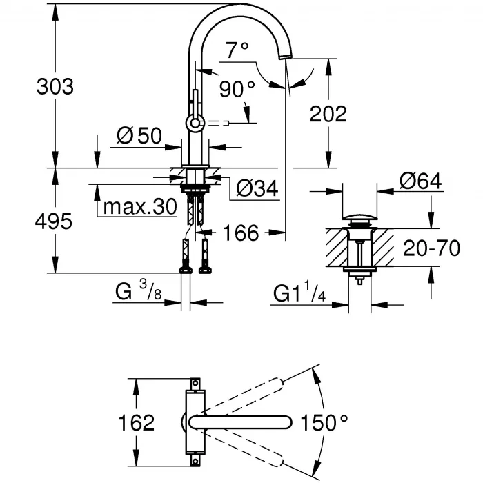 Grohe Atrio Tek Delikli Lavabo Bataryası 1/2 L-Boyut Brushed Hard Graphite