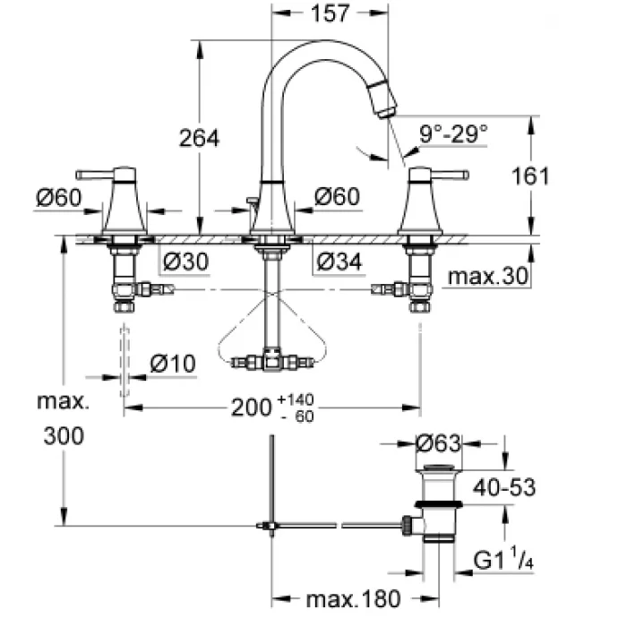 Grohe Grandera Üç Delikli Lavabo Bataryası Krom-Altın