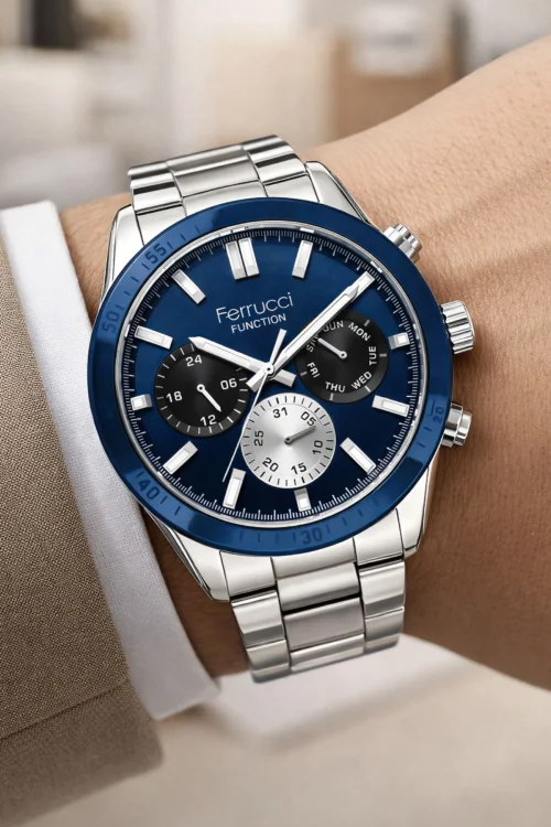 Ferrucci Function Çelik Kordon Erkek Kol Saati Gümüş-Mavi zmfer070