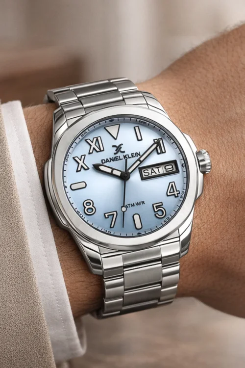 Daniel Klein Çelik Kordon&Kasa Takvimli Erkek Kol Saati Bileklik Hediyeli Gümüş-Açık Mavi zmdk1204