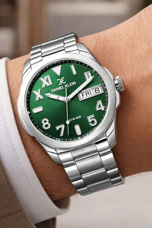 Daniel Klein Çelik Kordon&Kasa Takvimli Erkek Kol Saati Bileklik Hediyeli Gümüş-Yeşil zmdk1204