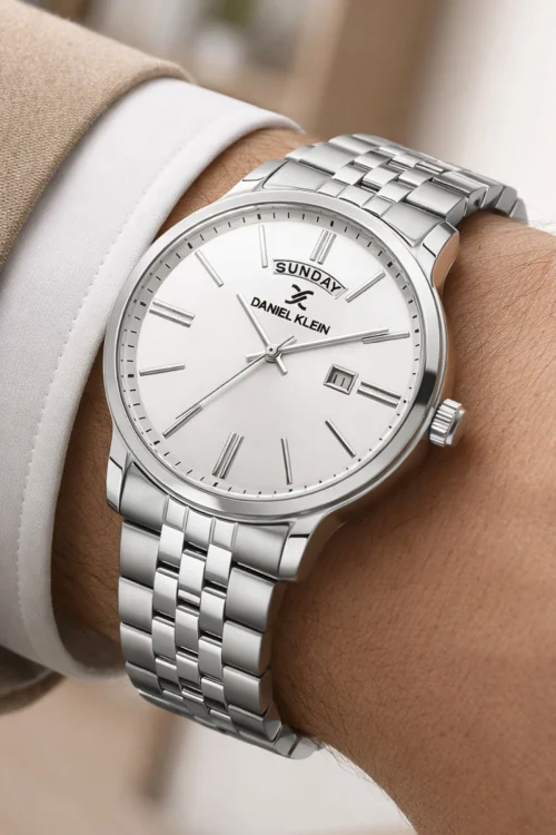 Daniel Klein Çelik Kordon&Kasa Takvimli Erkek Kol Saati Bileklik Hediyeli Gümüş-Beyaz zmdk1205