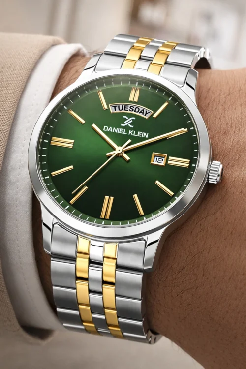 Daniel Klein Çelik Kordon&Kasa Takvimli Erkek Kol Saati Bileklik Hediyeli Gümüş-Gold-Yeşil zmdk1205