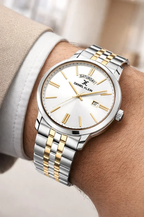 Daniel Klein Çelik Kordon&Kasa Takvimli Erkek Kol Saati Bileklik Hediyeli Gold-Gümüş zmdk1205