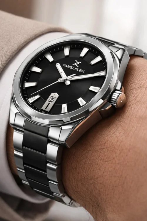 Daniel Klein Çelik Kordon&Kasa Takvimli Erkek Kol Saati Bileklik Hediyeli Gümüş-Siyah-Gümüş zmdk1206