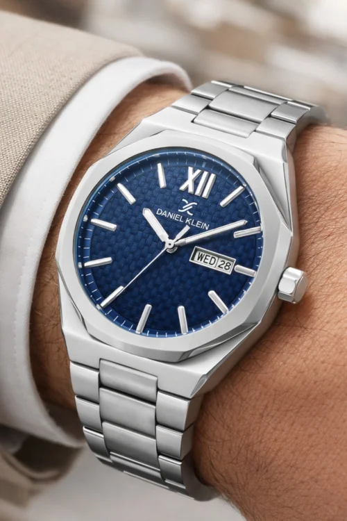 Daniel Klein Çelik Kordon&Kasa Takvimli Erkek Kol Saati Bileklik Hediyeli Gümüş-Mavi zmdk1207