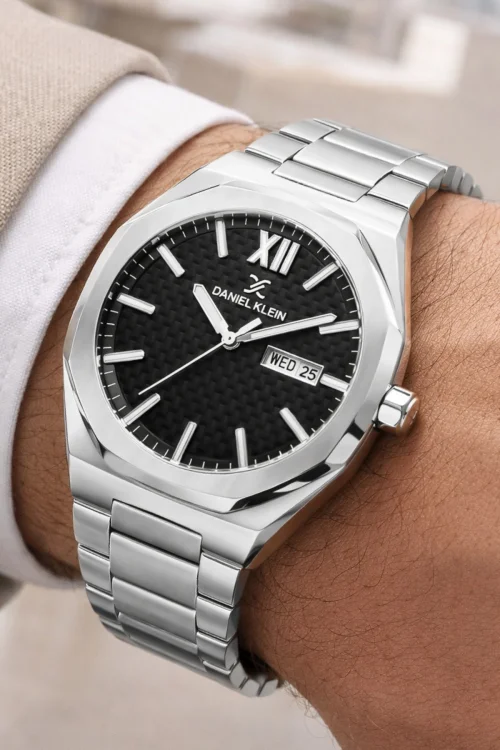 Daniel Klein Çelik Kordon&Kasa Takvimli Erkek Kol Saati Bileklik Hediyeli Gümüş-Siyah zmdk1207
