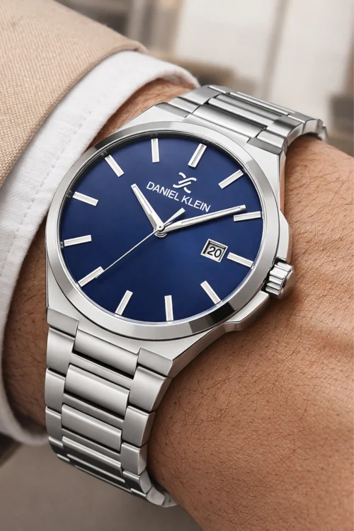 Daniel Klein Çelik Kordon&Kasa Takvimli Erkek Kol Saati Bileklik Hediyeli Gümüş-Mavi zmdk1208