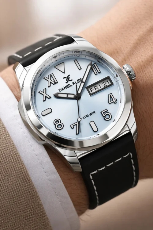 Daniel Klein Deri Kordon Çelik Kasa Takvimli Erkek Kol Saati Bileklik Hediyeli Siyah-Mavi zmdk1209