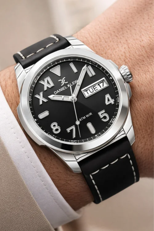 Daniel Klein Deri Kordon Çelik Kasa Takvimli Erkek Kol Saati Bileklik Hediyeli Siyah zmdk1209