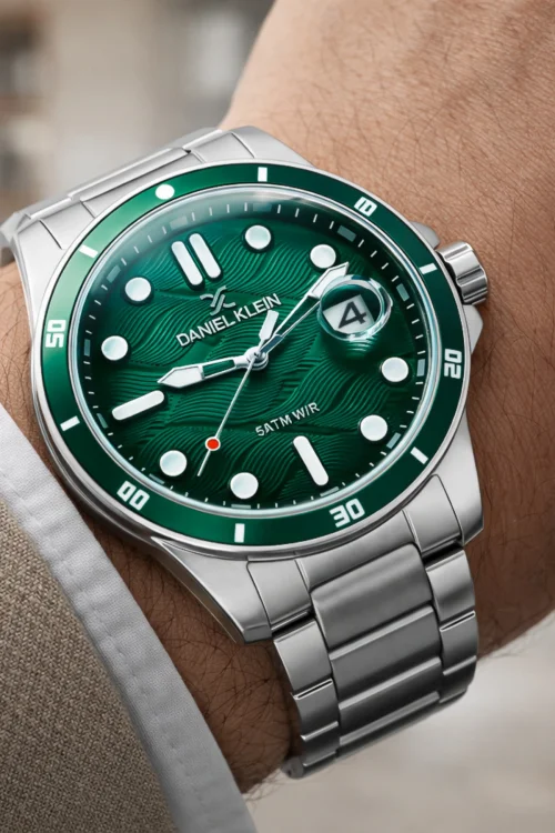 Daniel Klein Çelik Kordon&Kasa Takvimli Erkek Kol Saati Bileklik Hediyeli Gümüş-Yeşil zmdk1210