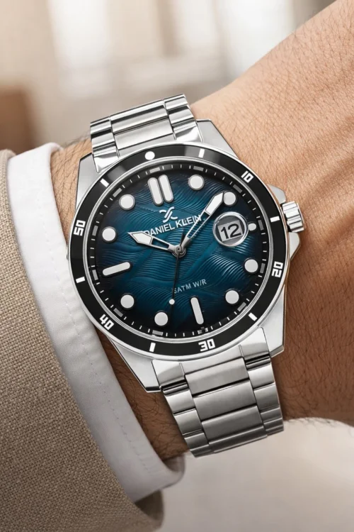 Daniel Klein Çelik Kordon&Kasa Takvimli Erkek Kol Saati Bileklik Hediyeli Gümüş-Mavi zmdk1210