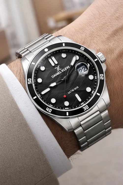 Daniel Klein Çelik Kordon&Kasa Takvimli Erkek Kol Saati Bileklik Hediyeli Gümüş-Siyah zmdk1210