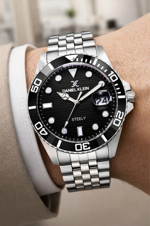 Daniel Klein Çelik Kordon&Kasa Takvimli Erkek Kol Saati Bileklik Hediyeli Gümüş-Siyah zmdk1212