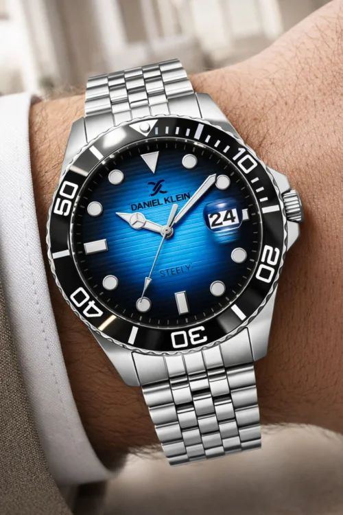 Daniel Klein Çelik Kordon&Kasa Takvimli Erkek Kol Saati Bileklik Hediyeli Gümüş-Mavi zmdk1212