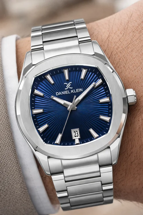 Daniel Klein Çelik Kordon&Kasa Takvimli Erkek Kol Saati Bileklik Hediyeli Gümüş-Mavi zmdk1213