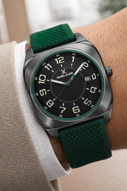 Daniel Klein Silikon Kordon Çelik Kasa Takvimli Erkek Kol Saati Bileklik Hediyeli Yeşil zmdk1216