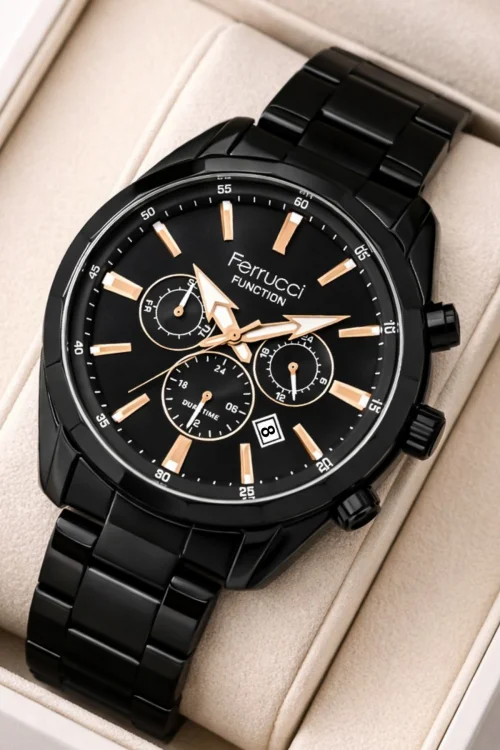 Ferrucci ZMFER041 Function Erkek Kol Saati Siyah Renk Çelik Kordon&Kasa 3 ATM Suya Dayanıklılık ZMFER041