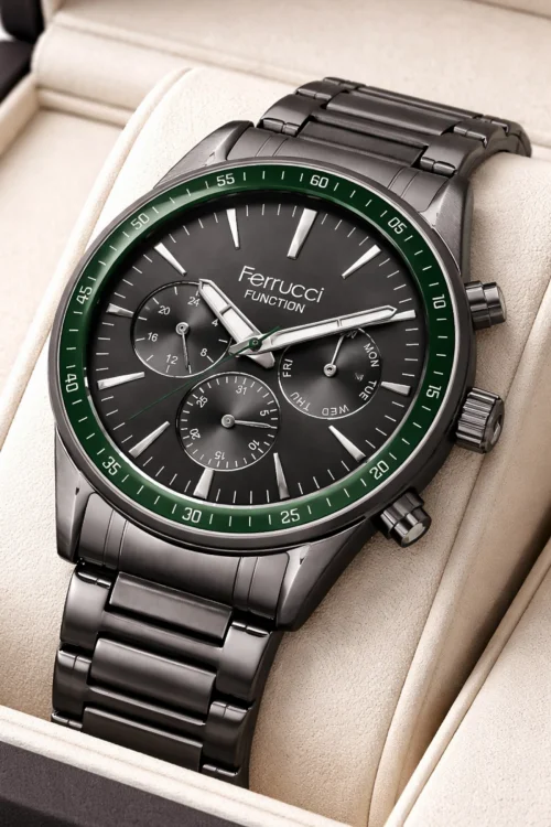 Ferrucci ZMFER041 Function Erkek Kol Saati Füme Çelik Kasa&Kordon 44 mm 3 ATM Suya Dayanıklı, ZMFER041