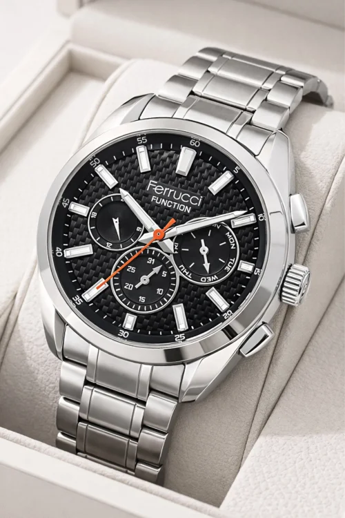 Ferrucci Function Erkek Kol Saati Çelik Kordon&Kasa 3 ATM Suya Dayanıklılık Gümüş-Siyah ZMFER041
