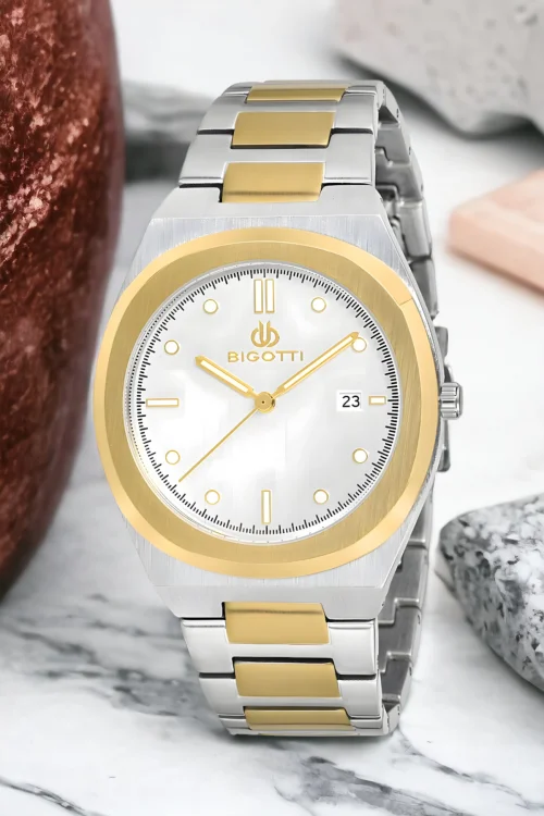 Bigotti BG.1.10164.2 Erkek Kol Saati Gümüş-Gold Renk Çelik Kasa&Kordon+Bileklik Hediye ZMB010