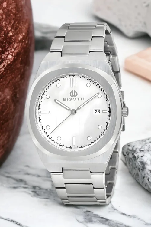 Bigotti BG.1.10164.4 Erkek Kol Saati Gümüş-Beyaz Renk Çelik Kasa&Kordon+Bileklik Hediye ZMB010