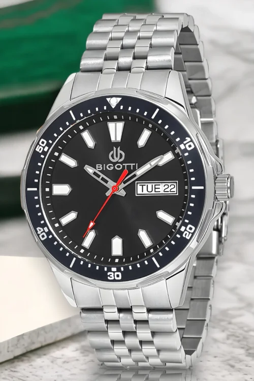 Bigotti Fonksiyon Erkek Kol Saati Gümüş-Siyah Renk BG.1.10320.1 Çelik Kasa&Kordon+Bileklik Hediye ZMB012