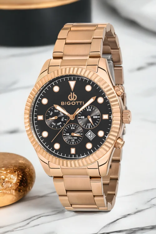 Bigotti BG.1.10280.2 Fonksiyon Erkek Kol Saati Rose Renk Çelik Kasa&Kordon+Bileklik Hediye ZMB011
