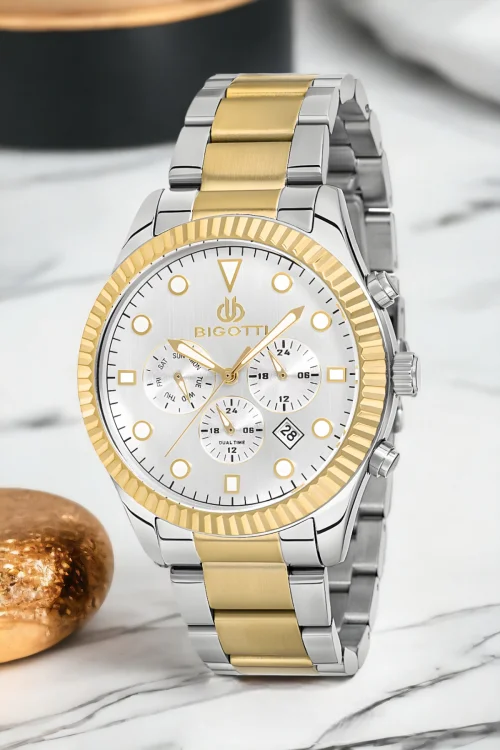 Bigotti BG.1.10280.5 Fonksiyon Erkek Kol Saati Gümüş-Gold Renk Çelik Kasa&Kordon+Bileklik Hediye ZMB011