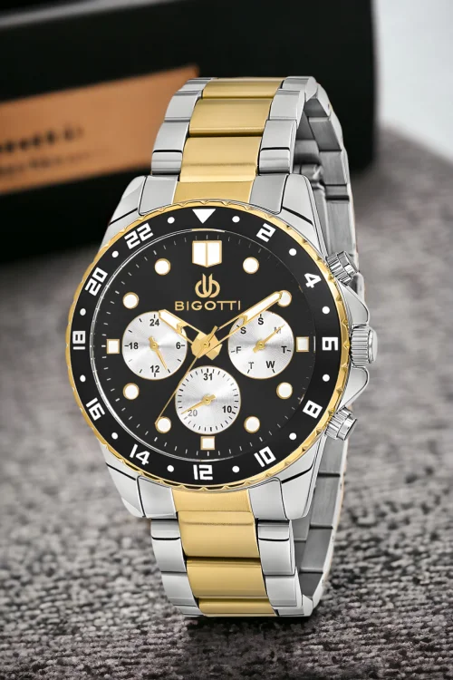 Bigotti Fonksiyon Erkek Kol Saati Gold-Gümüş Renk BG.1.10189.3 Çelik Kasa&Kordon+Bileklik Hediye ZMB013