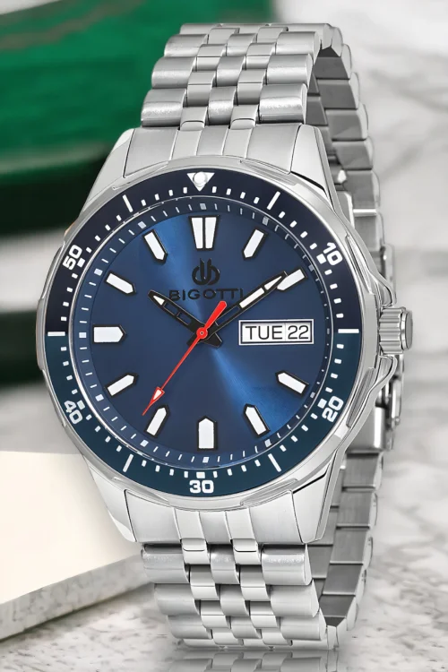 Bigotti Fonksiyon Erkek Kol Saati Gümüş-Mavi Renk BG.1.10320.2 Çelik Kasa&Kordon+Bileklik Hediye ZMB012